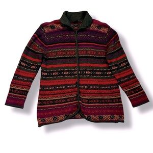 Vintage Y2K Erika Cardigan Sweater Nordic Fair Isle Collared Button Up SZ Medium